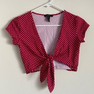 Forever 21 tie front polka dot top